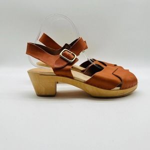 Bryr Shoes Womens 9/39 Brown Leather Wooden Platform Sandal Handmade Artisan